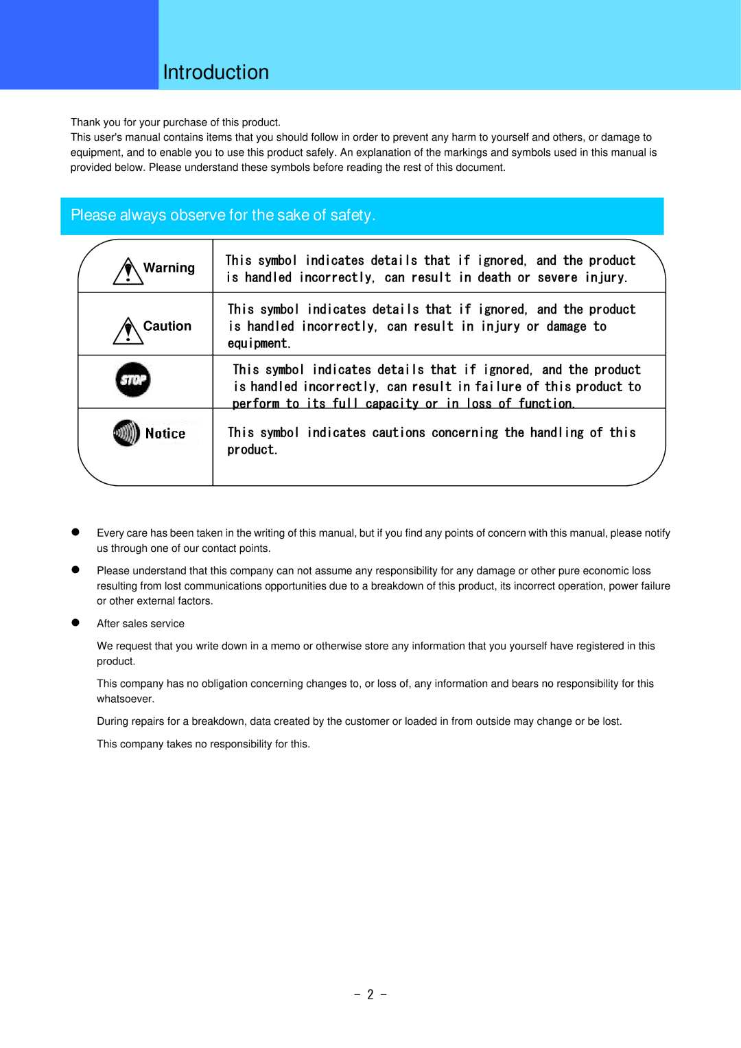 Hitachi 5000 user manual Introduction, Please always observe for the sake of safety 