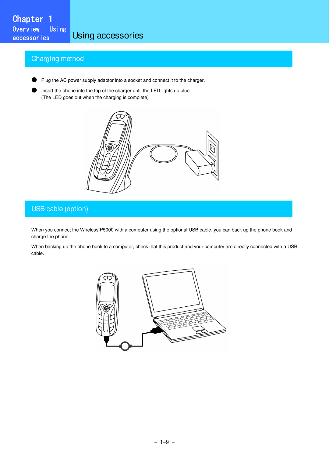 Hitachi 5000 user manual Charging method, USB cable option 