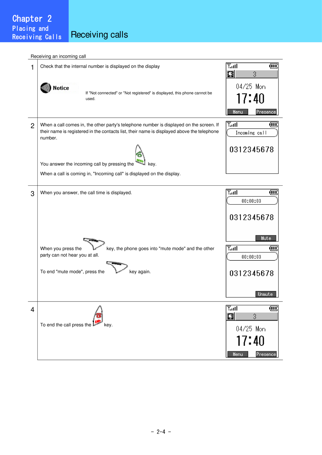 Hitachi 5000 user manual Receiving calls 