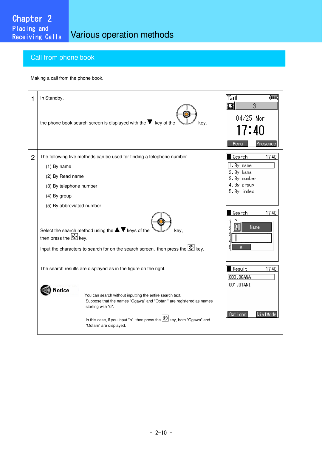 Hitachi 5000 user manual Various operation methods, Call from phone book 