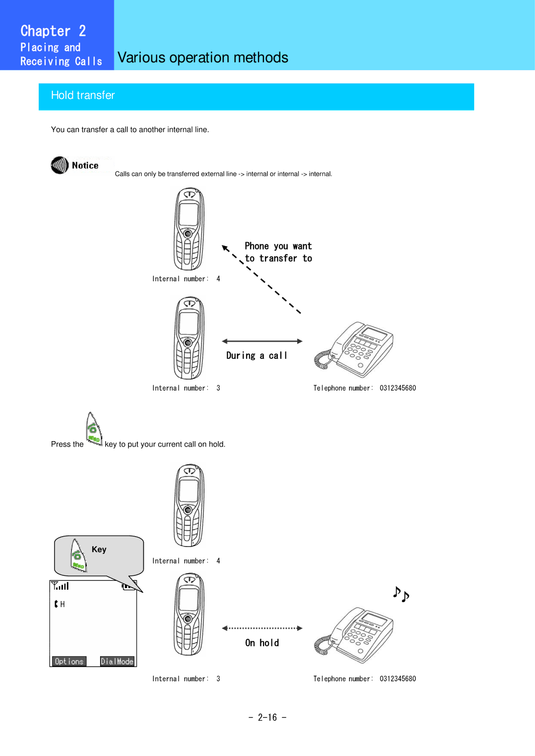 Hitachi 5000 user manual Hold transfer, You can transfer a call to another internal line 