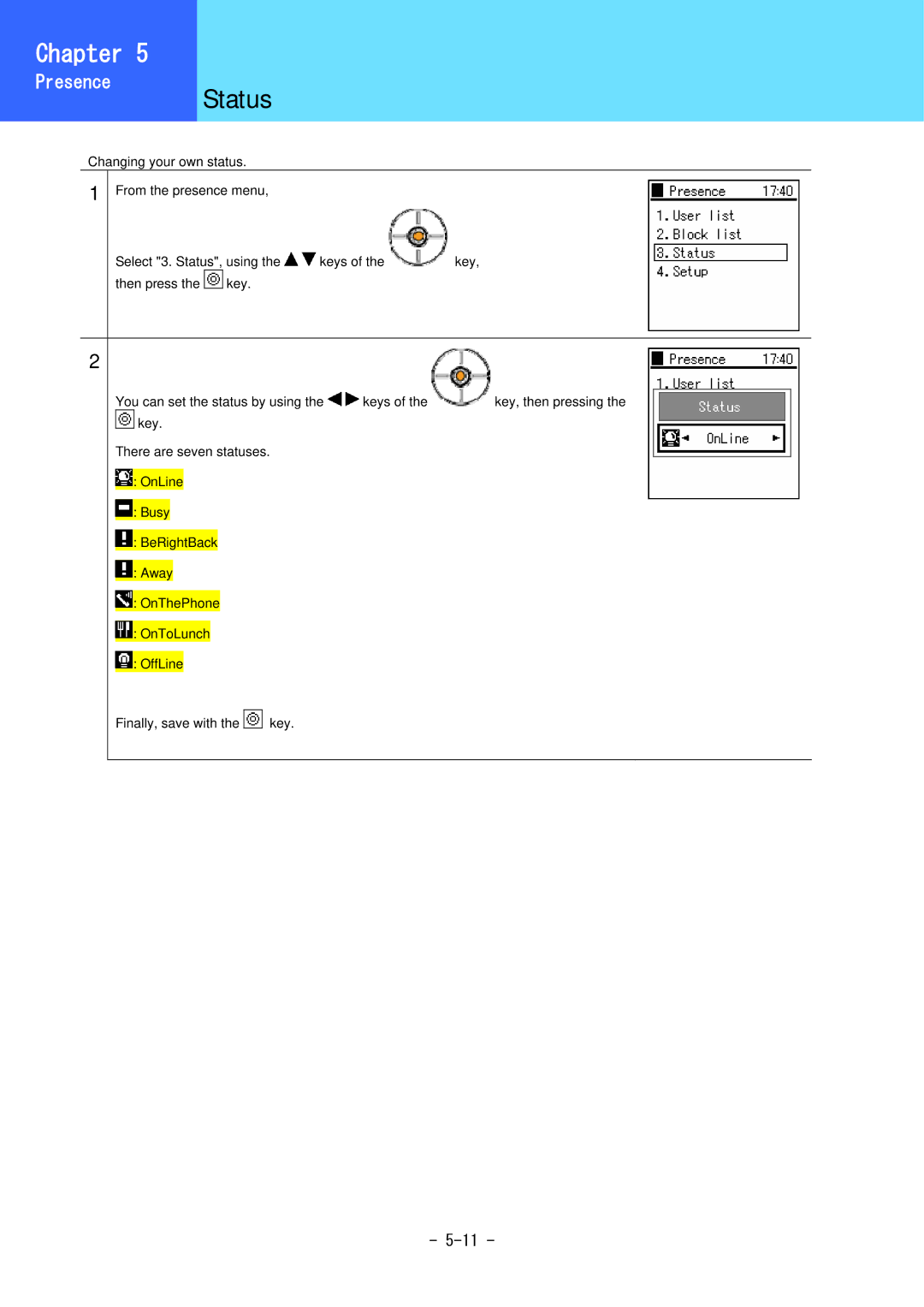 Hitachi 5000 user manual Status 