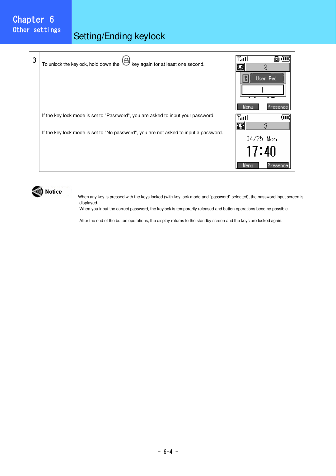 Hitachi 5000 user manual Setting/Ending keylock 