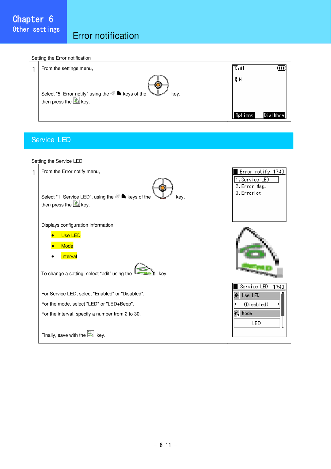 Hitachi 5000 user manual Error notification, Service LED 