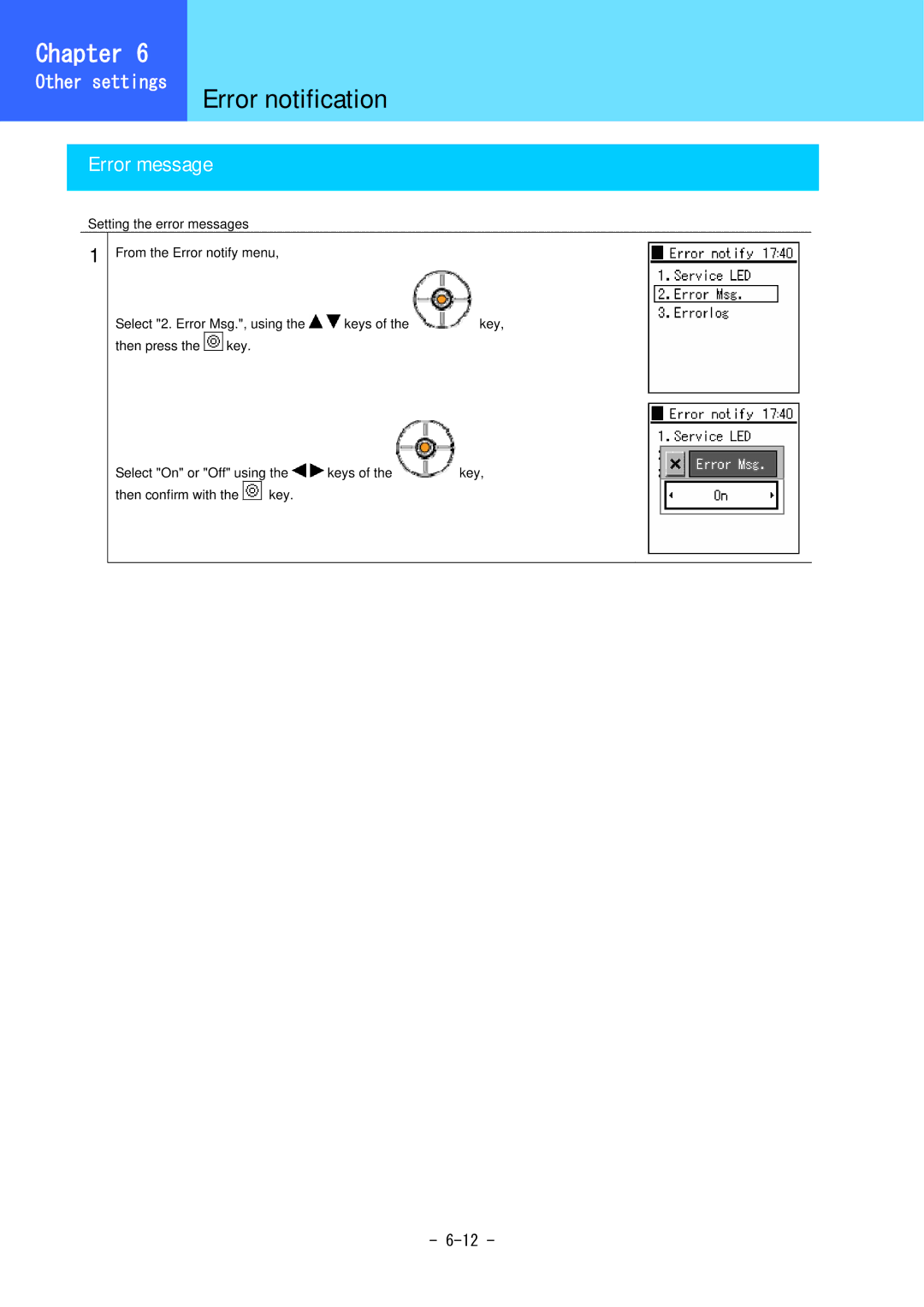 Hitachi 5000 user manual Error notification, Error message 