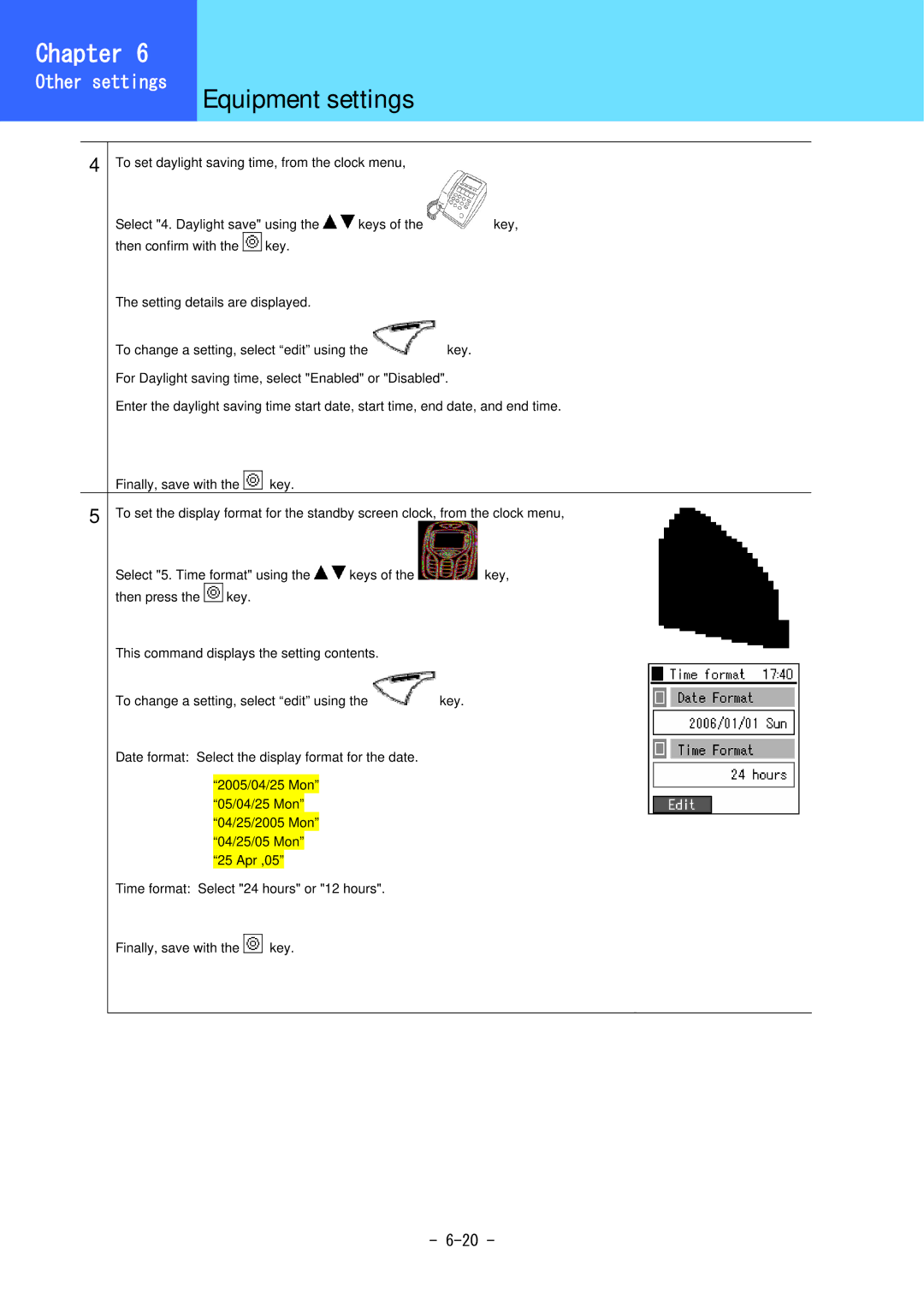 Hitachi 5000 user manual Equipment settings 