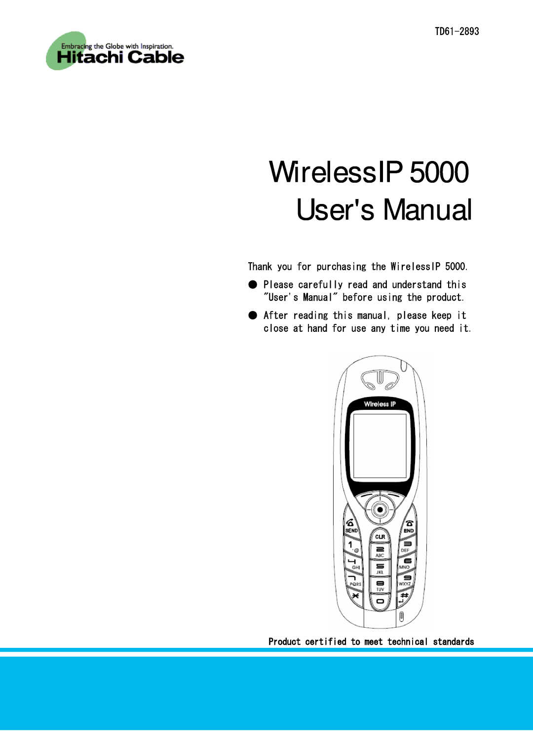 Hitachi 5000 user manual TD61-2893, Thank you for purchasing the WirelessIP 