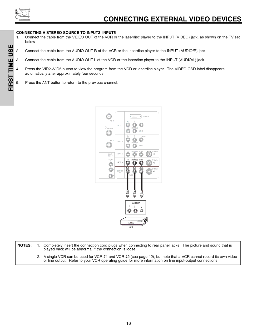 Hitachi 50C10E important safety instructions Connecting a Stereo Source to INPUT2~INPUT5 