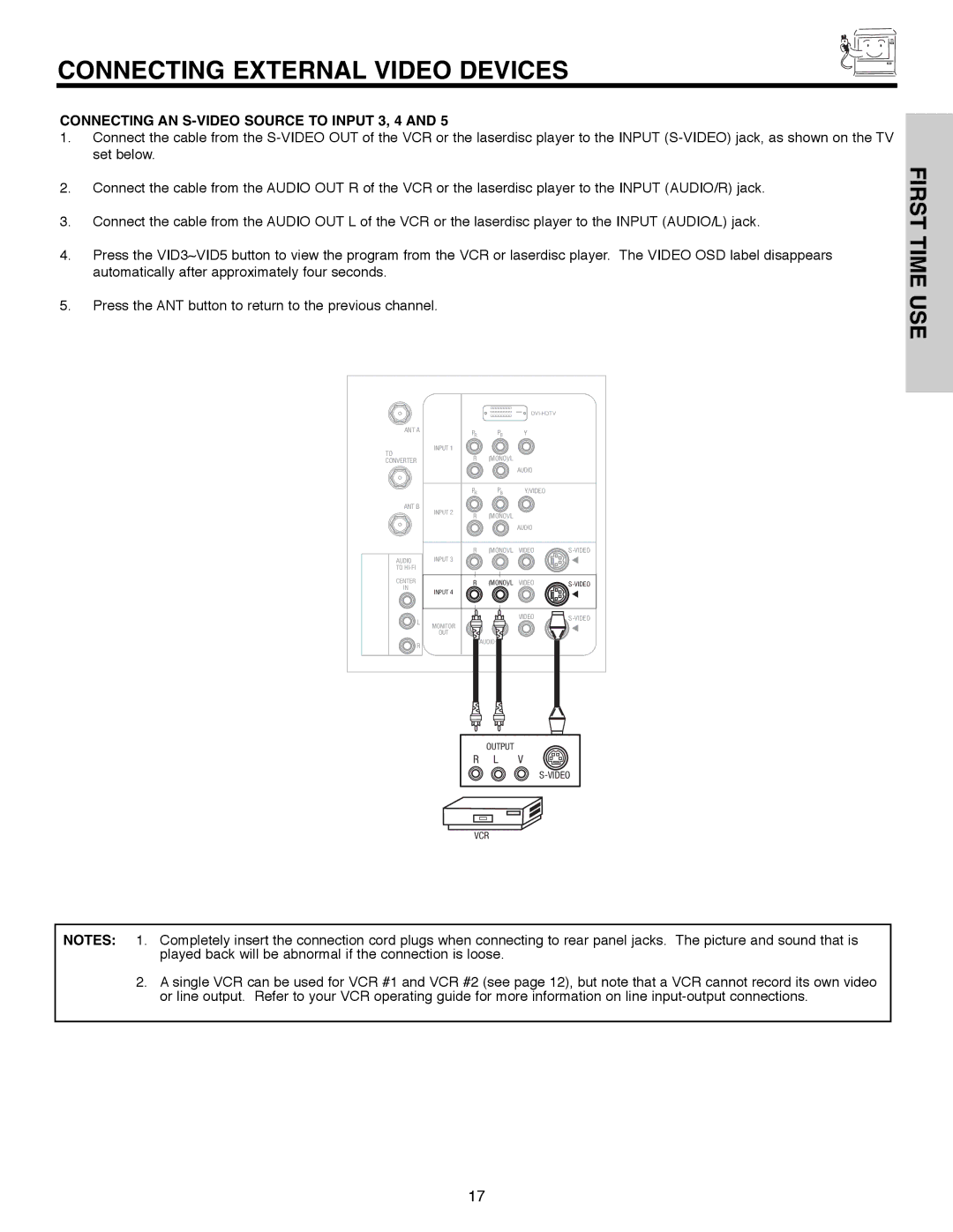 Hitachi 50C10E important safety instructions Connecting AN S-VIDEO Source to Input 3, 4 