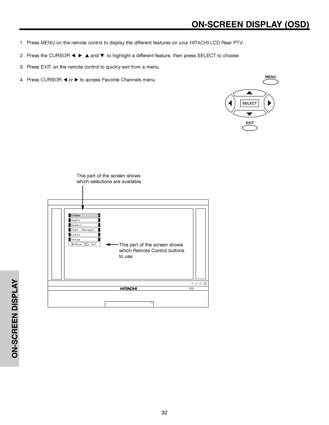 Hitachi 50C10E important safety instructions ON-SCREEN Display OSD 