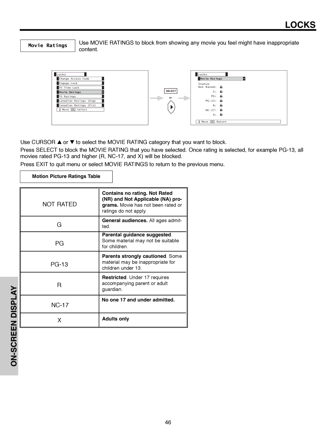 Hitachi 50C10E important safety instructions Movie Ratings 