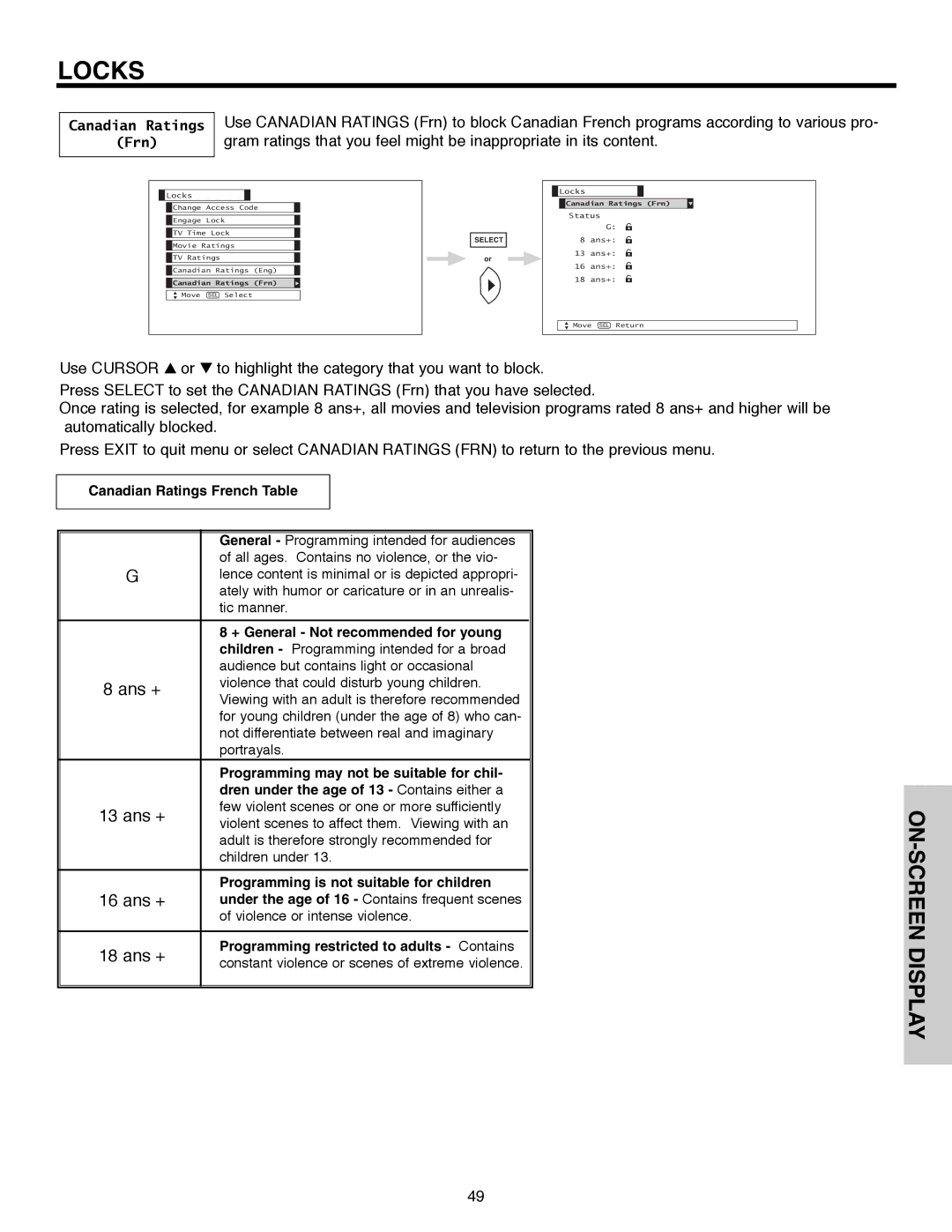 Hitachi 50C10E important safety instructions Canadian Ratings, Frn 