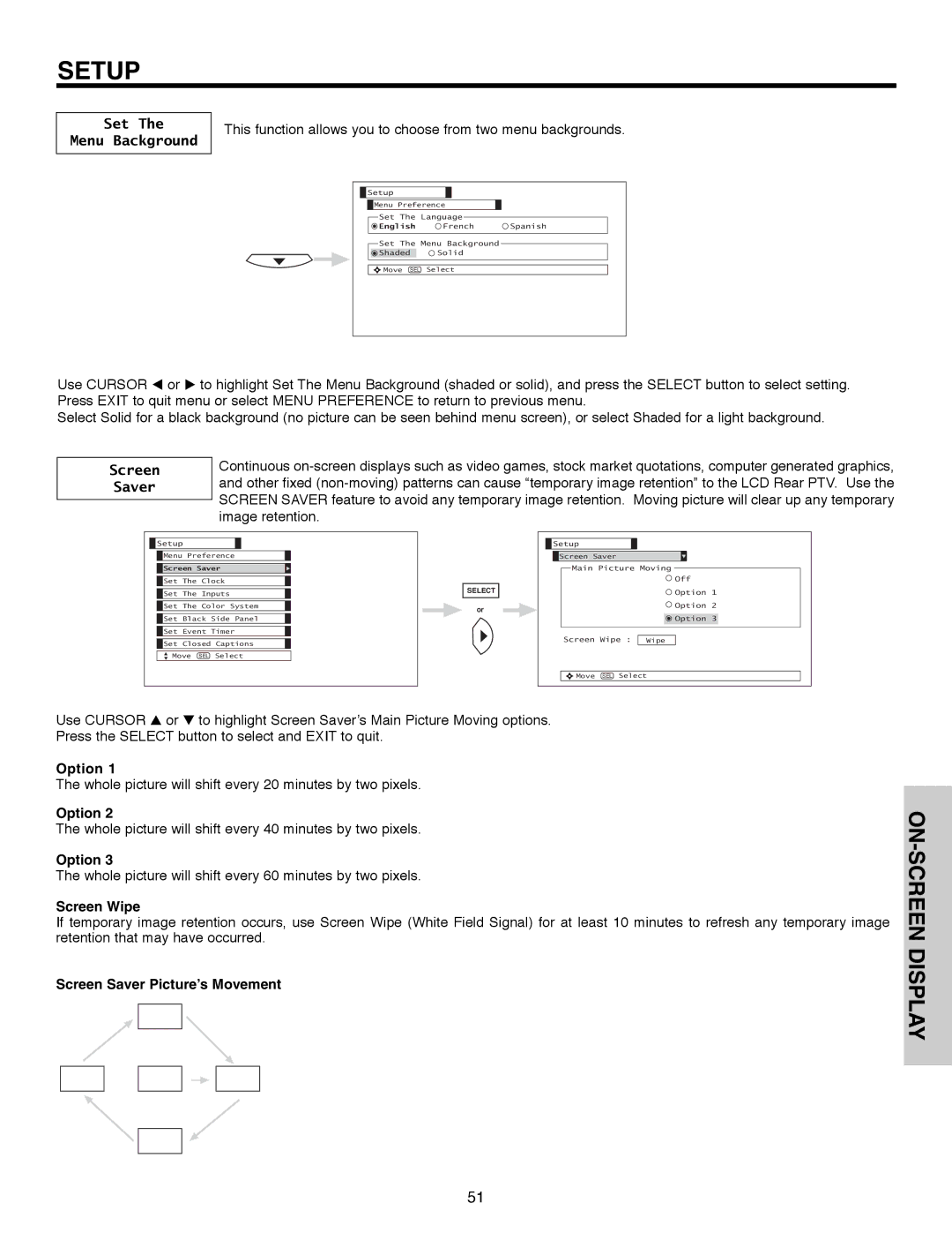 Hitachi 50C10E important safety instructions Set Menu Background, Screen, Saver 