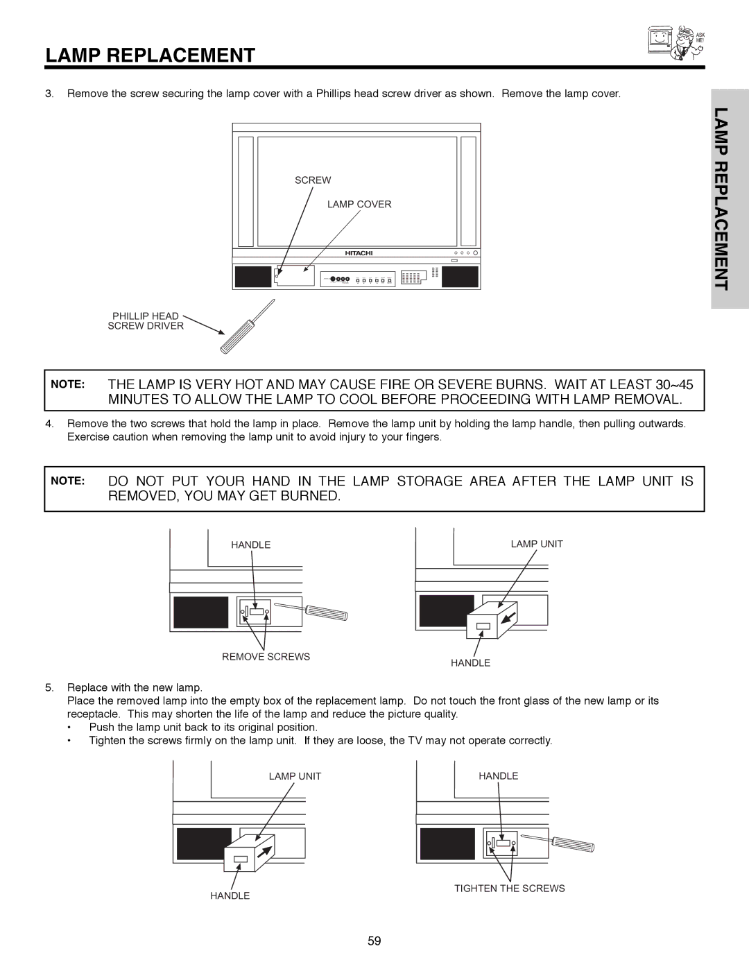 Hitachi 50C10E important safety instructions Screw 