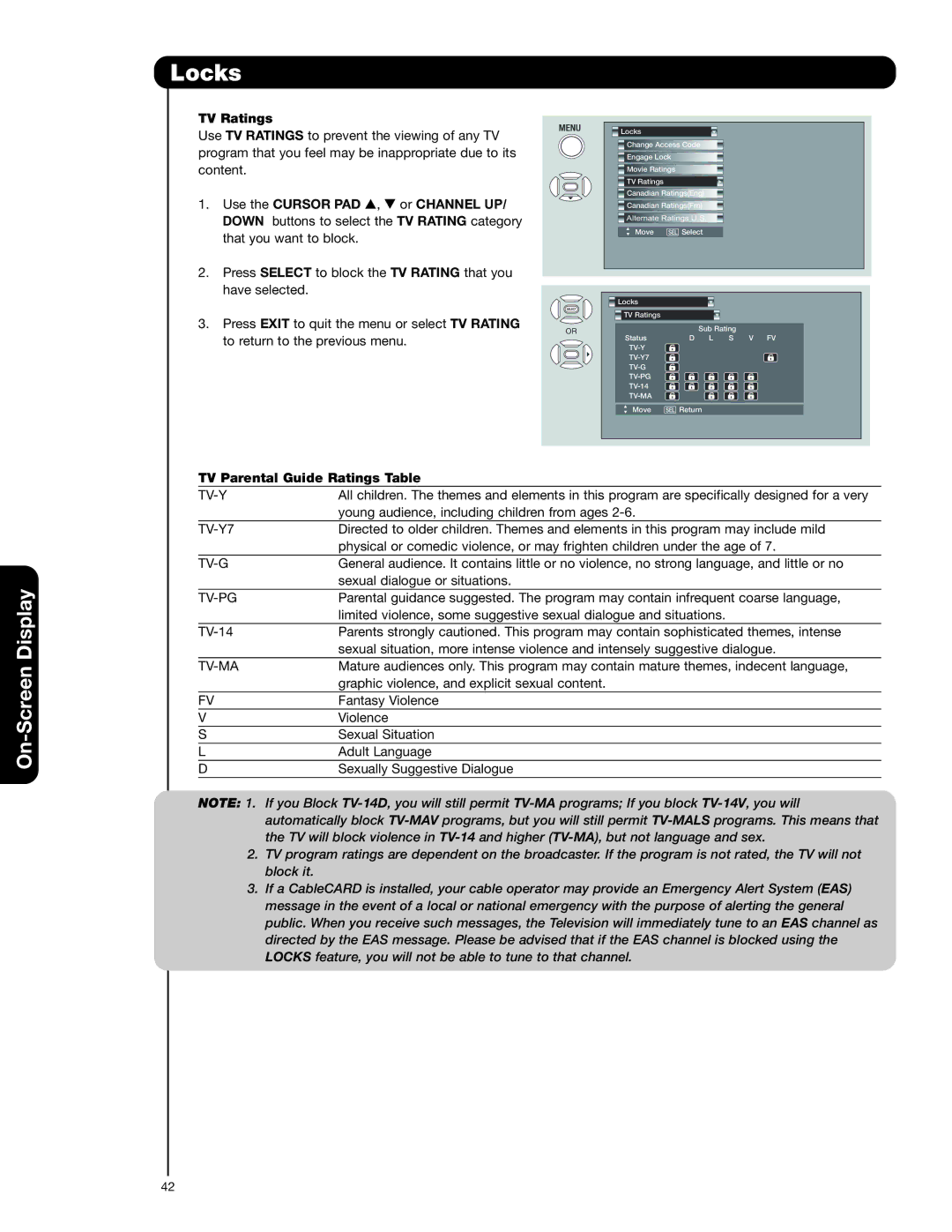 Hitachi 50C20A important safety instructions TV Ratings, TV Parental Guide Ratings Table 