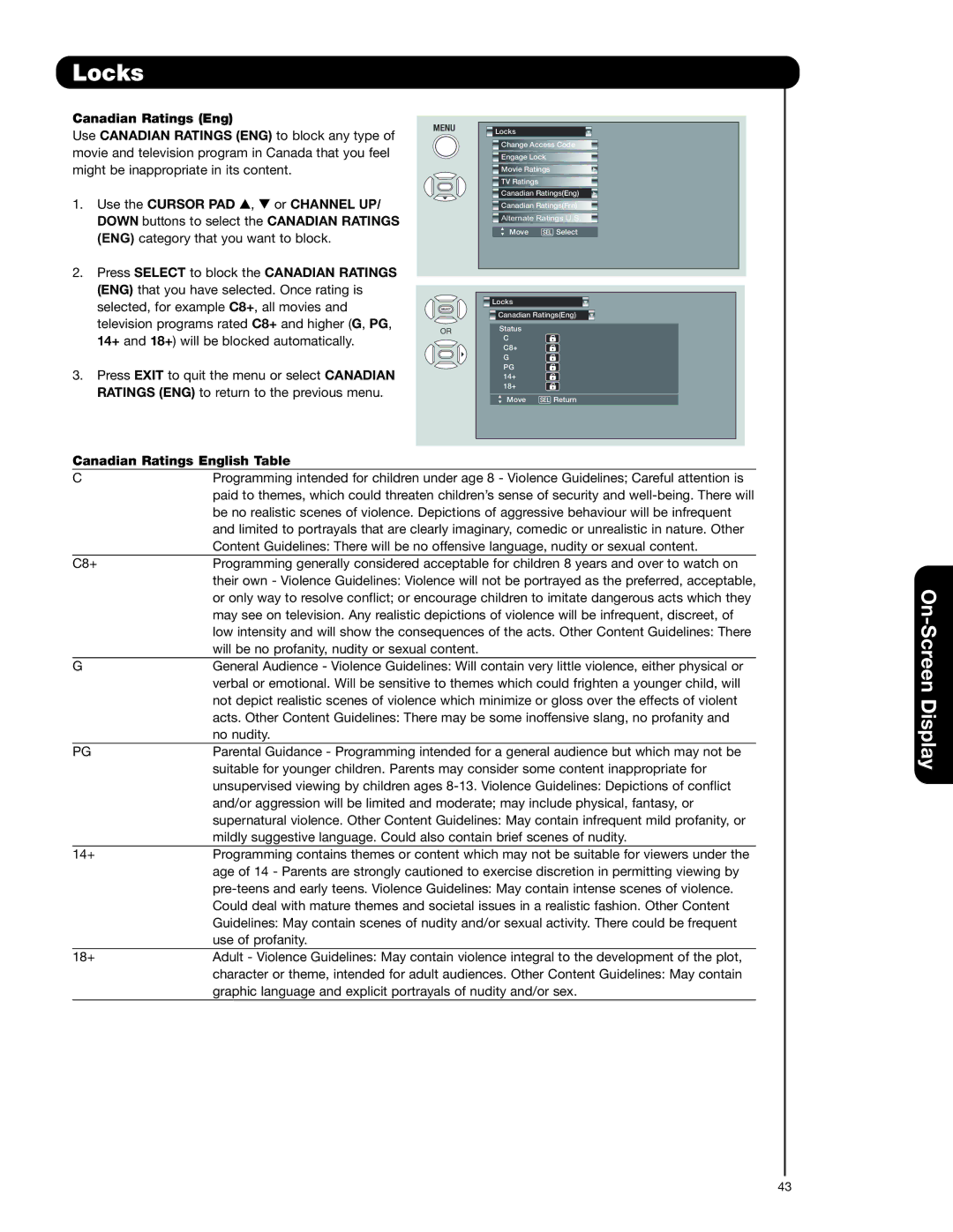 Hitachi 50C20A important safety instructions Canadian Ratings English Table 