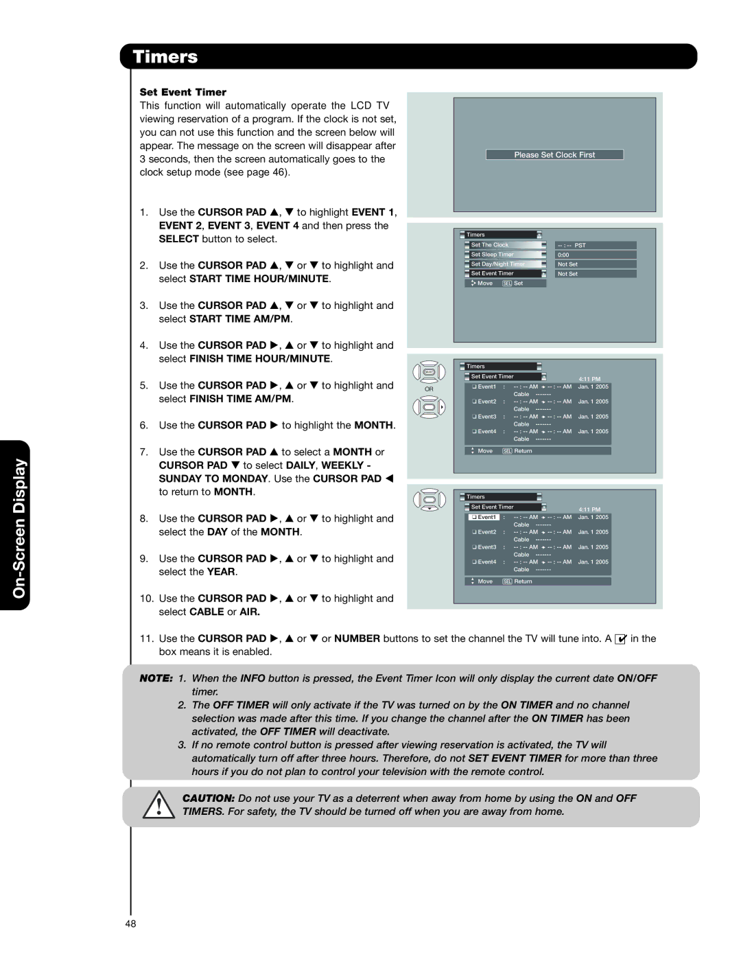 Hitachi 50C20A Set Event Timer, Event 2, Event 3, Event 4 and then press, Select Start Time HOUR/MINUTE 