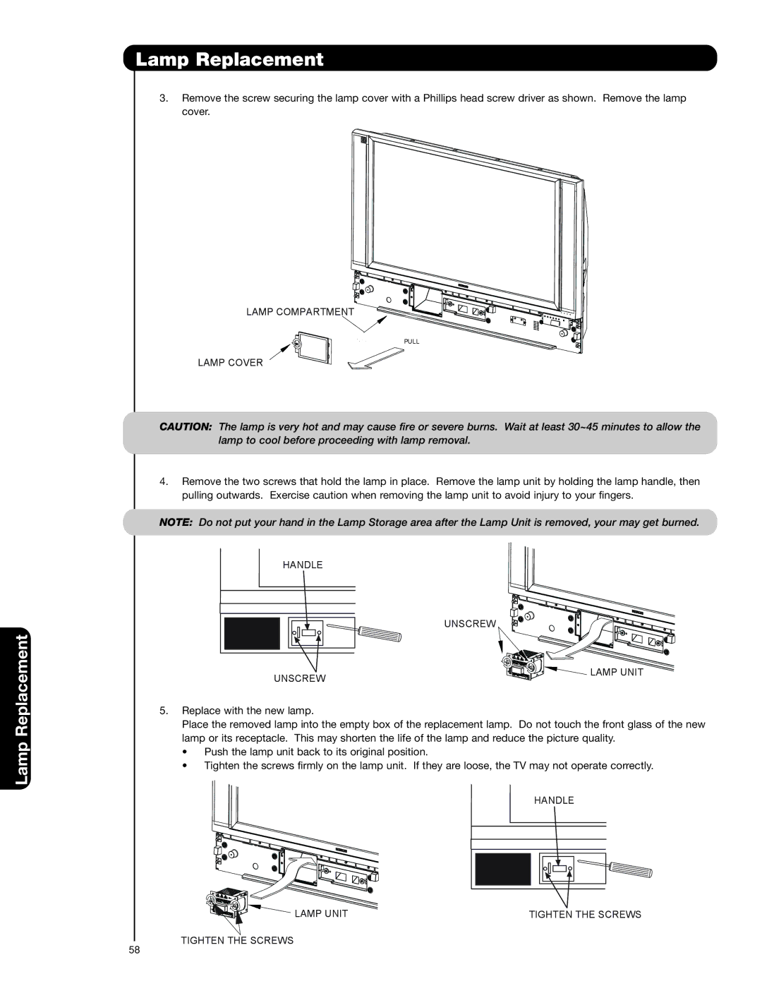 Hitachi 50C20A important safety instructions Lamp Compartment 