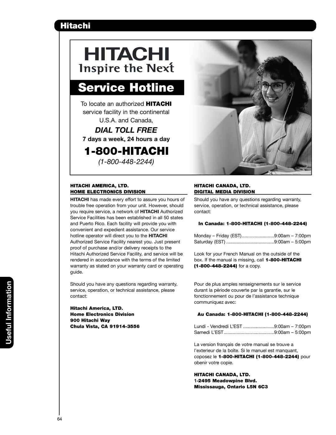 Hitachi 50C20A important safety instructions Hitachi, Useful, Home Electronics Division, Digital Media Division 