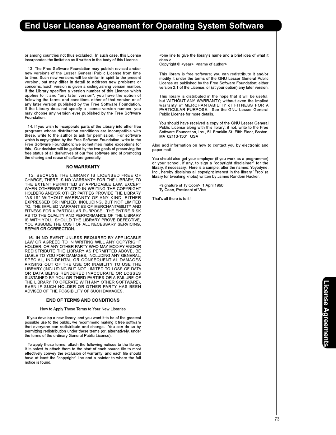 Hitachi 50C20A important safety instructions License, Agreements 