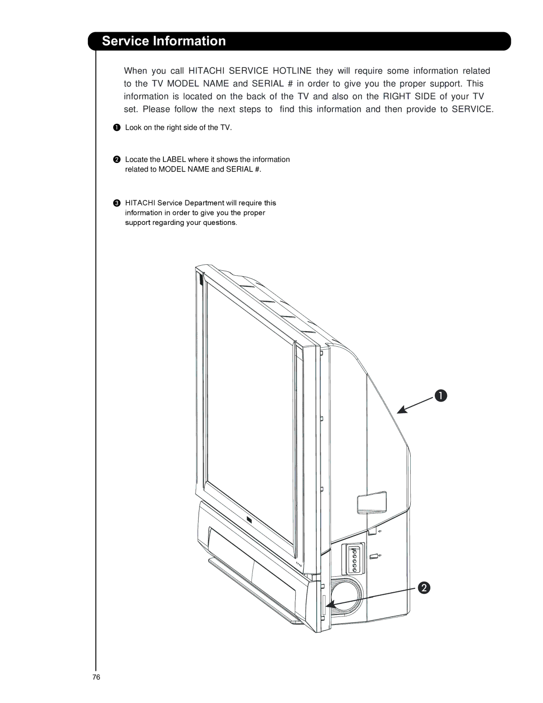 Hitachi 50C20A important safety instructions Service Information 