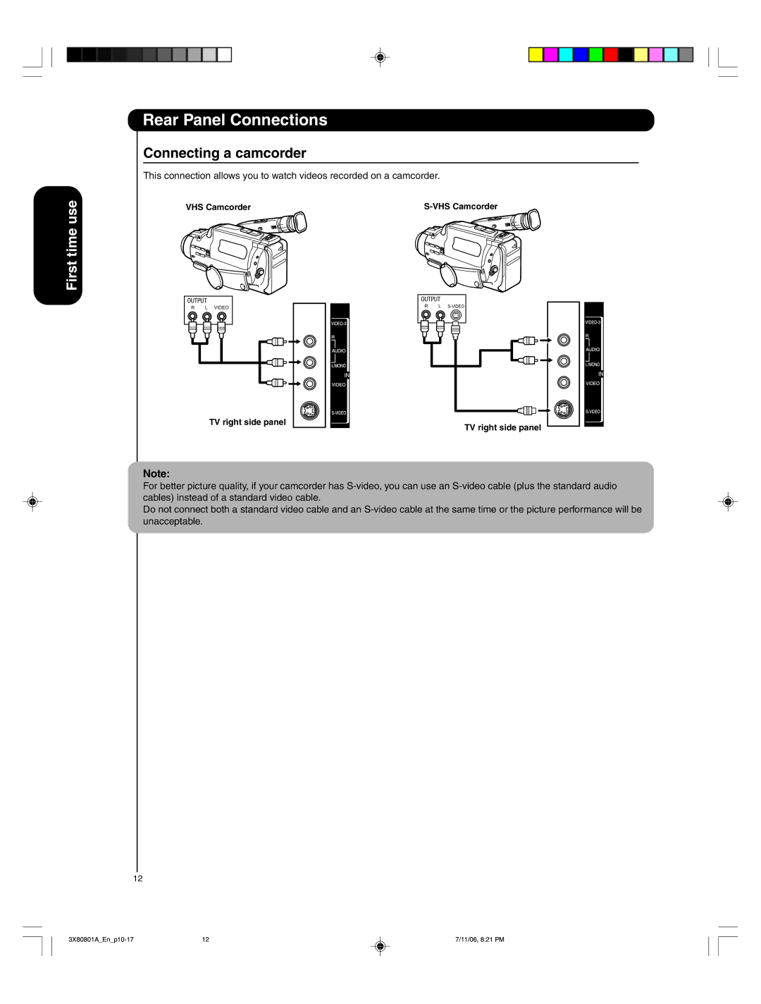 Hitachi 50HDA39 important safety instructions Connecting a camcorder 