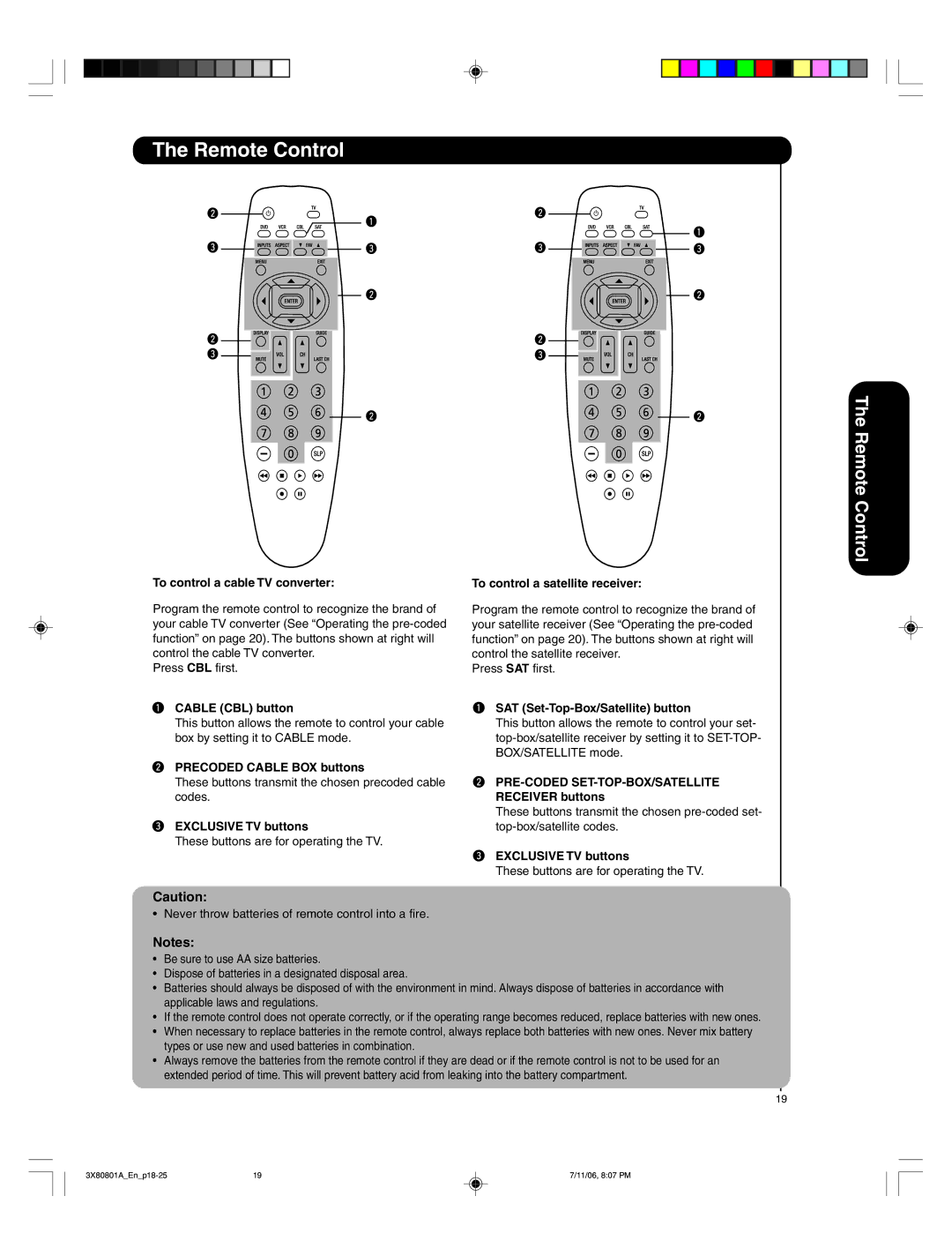 Hitachi 50HDA39 important safety instructions To control a cable TV converter, Cable CBL button, Precoded Cable BOX buttons 