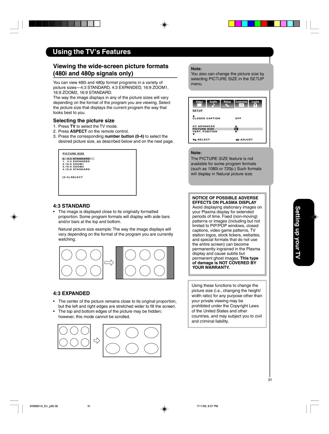 Hitachi 50HDA39 important safety instructions Standard 