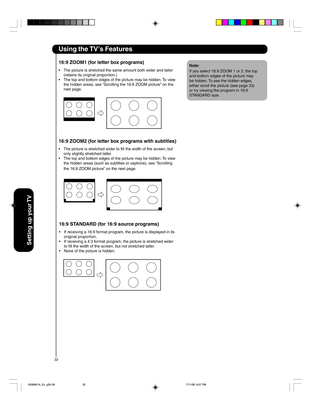 Hitachi 50HDA39 important safety instructions ZOOM1 for letter box programs 