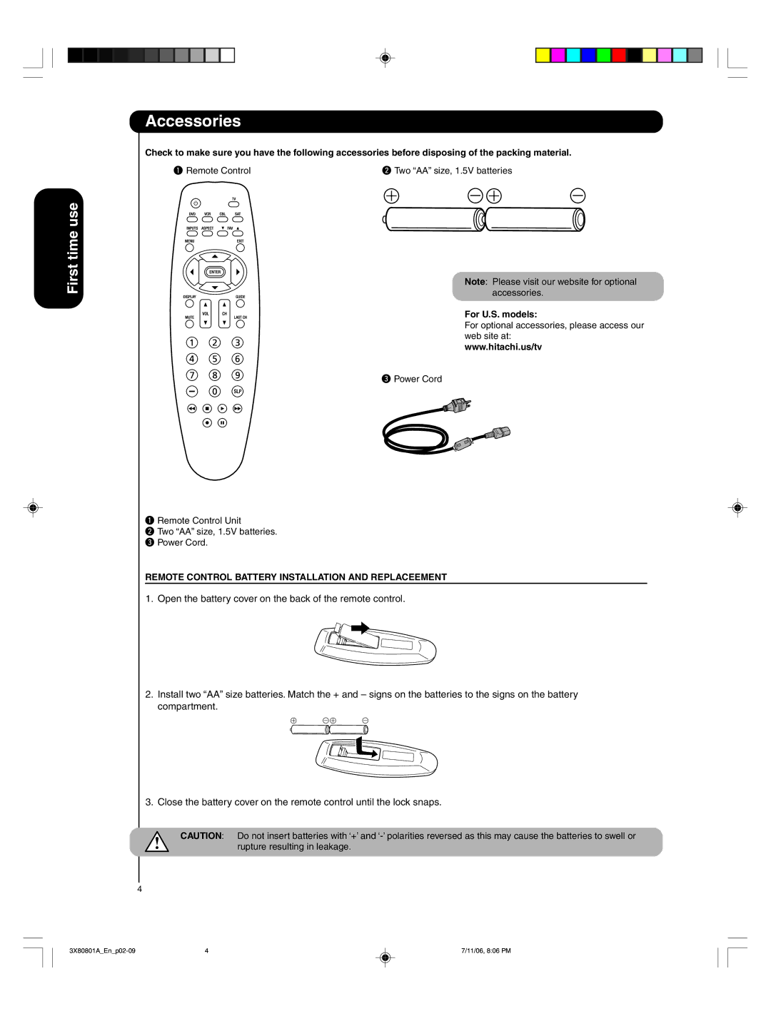 Hitachi 50HDA39 important safety instructions Accessories 