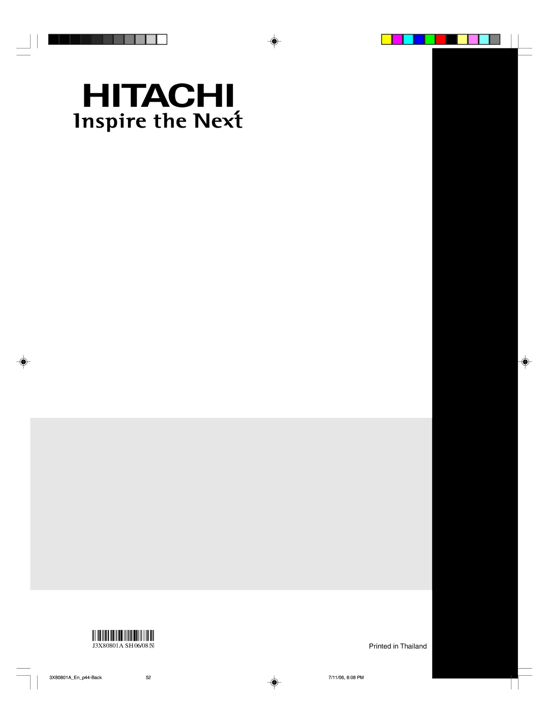 Hitachi 50HDA39 important safety instructions J3X80801A SH 06/08 N 