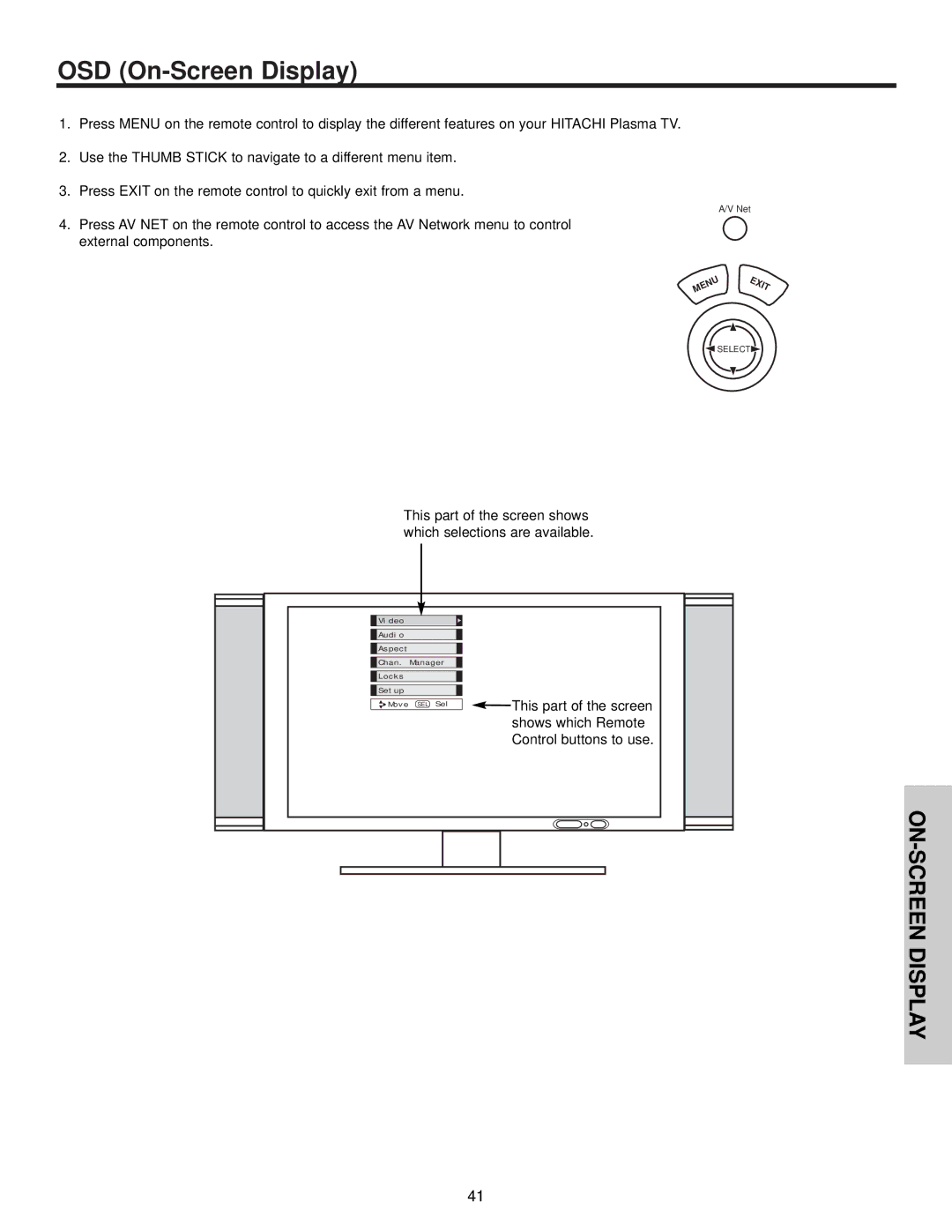 Hitachi 32HDT50, 50HDT50, 42HDT50 important safety instructions OSD On-Screen Display 