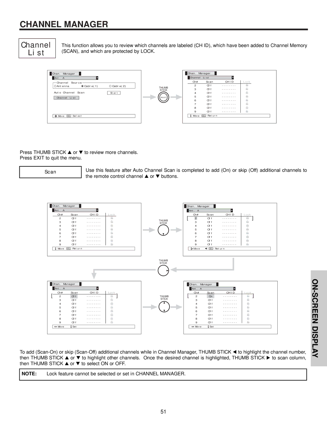 Hitachi 50HDT50, 42HDT50, 32HDT50 important safety instructions Press Thumb Stick or Press Exit to quit the menu, Scan 