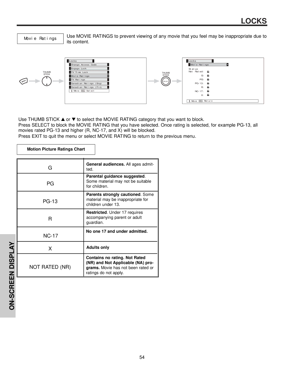 Hitachi 50HDT50, 42HDT50, 32HDT50 important safety instructions Movie Ratings 