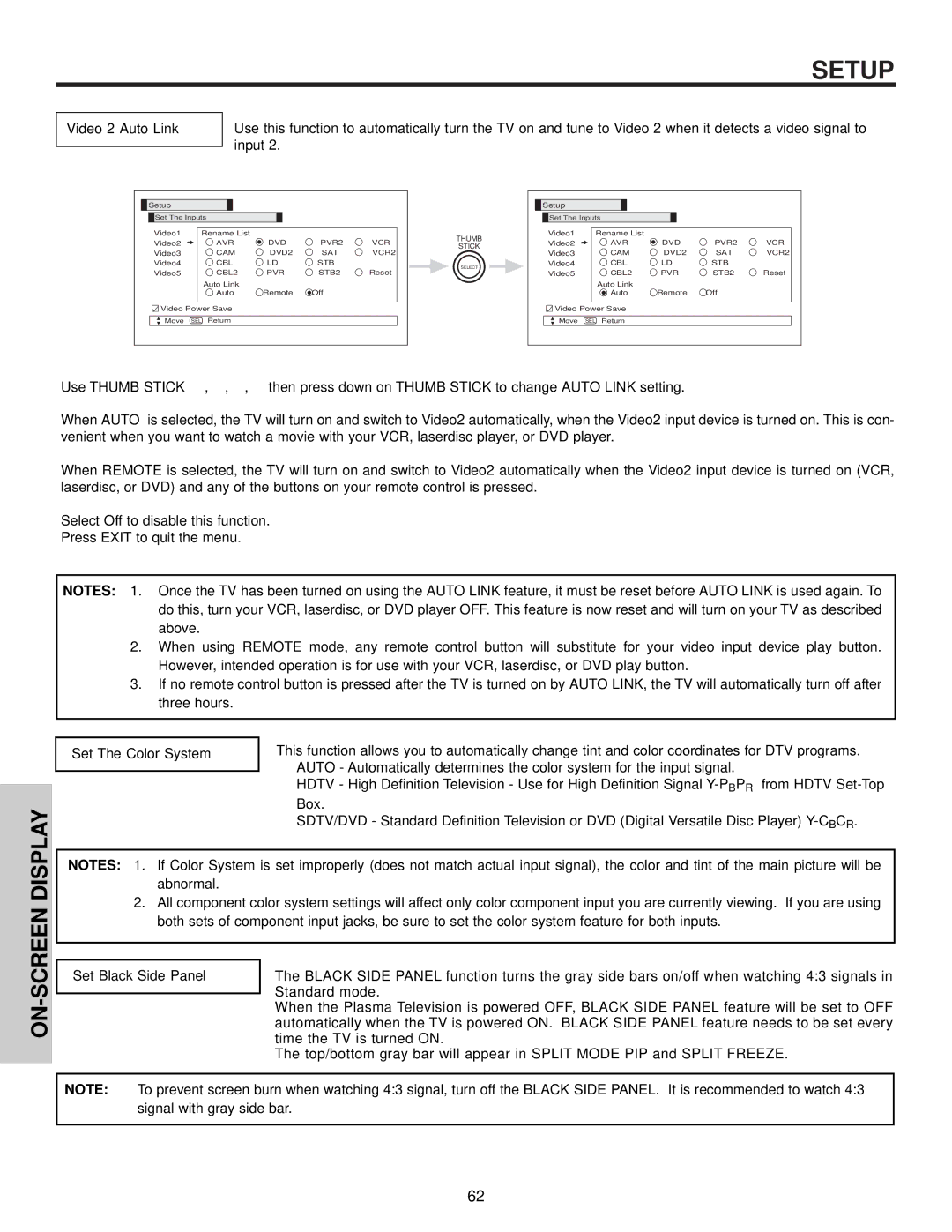 Hitachi 32HDT50, 50HDT50, 42HDT50 important safety instructions Video 2 Auto Link, Set The Color System, Box 