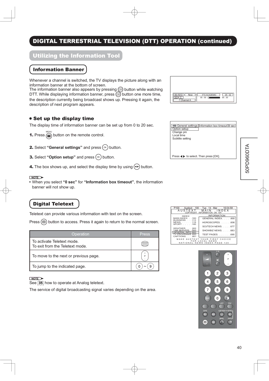 Hitachi 50PD960DTA manual 8WLOLLQJWKH,QIRU DWLRQ7RRO, Qiru DWLRQ%DQQHU, 6HWXSWKHGLVSOD\WL H, LJLWDO7HOHWHW 