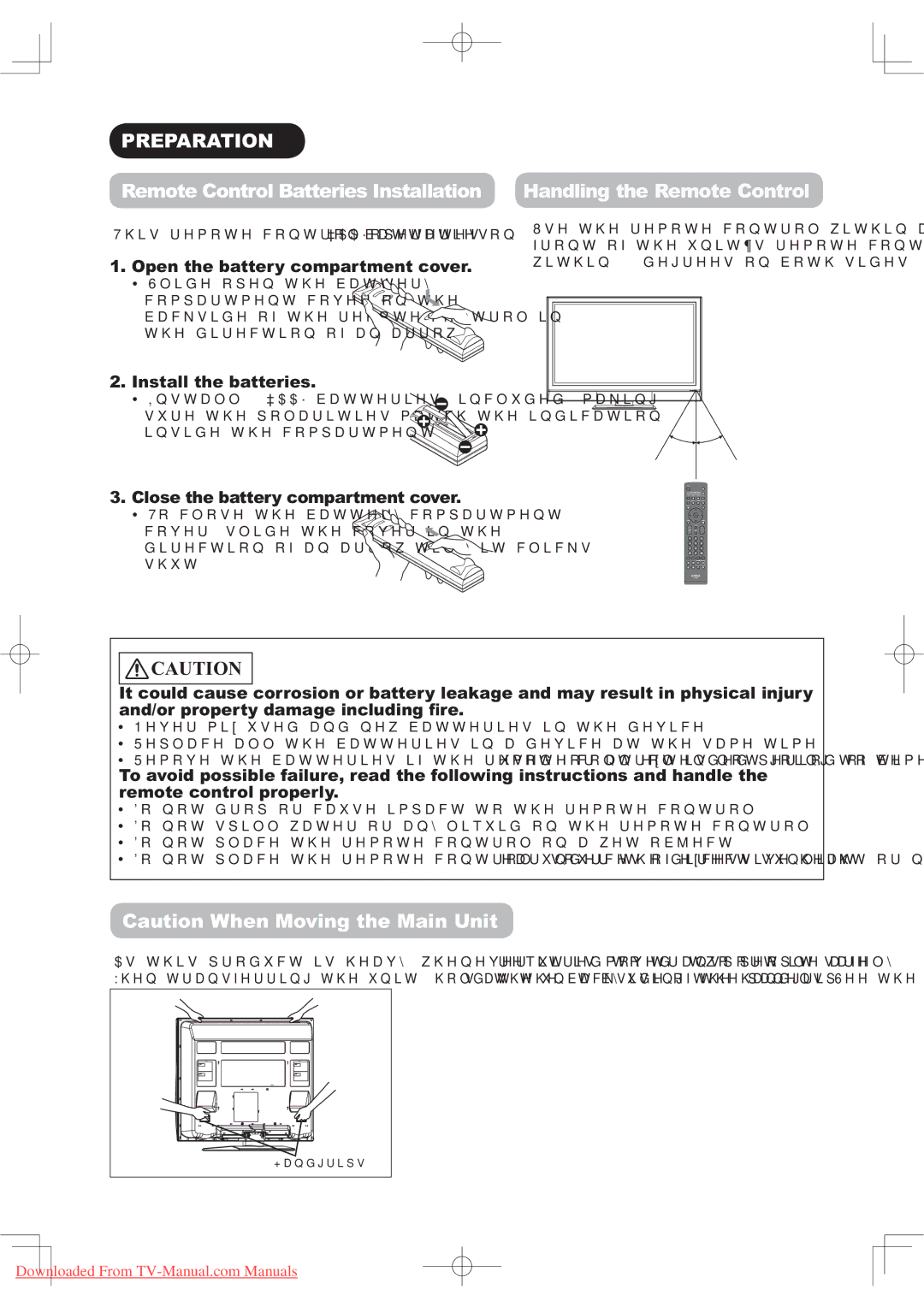 Hitachi 50PD9800TA manual 353$5$7,21, DXWLRQ KHQ0RYLQJWKH0DLQ8QLW, HqwFryhu, Sduw 