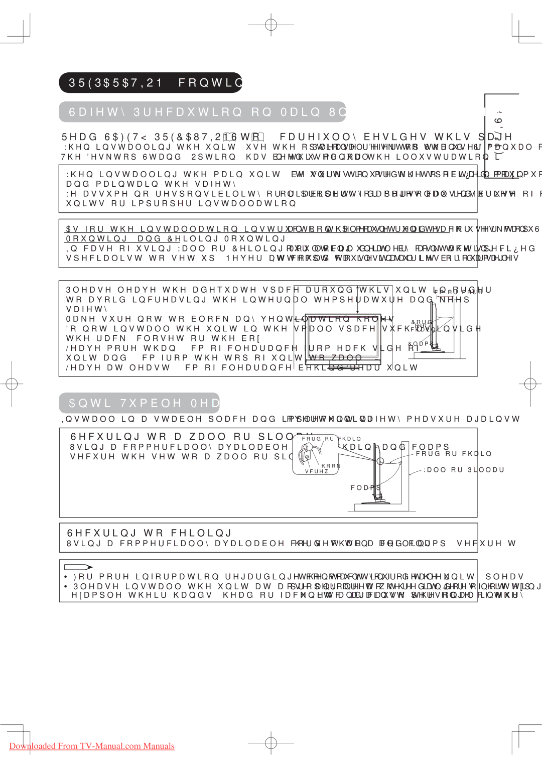 Hitachi 50PD9800TA manual 353$5$7,21FRQWLQXHG, 6DIHW\3UHFDXWLRQRQ0DLQ8QLW,QVWDOODWLRQ, $QWL7X EOH0HDVXUHV 