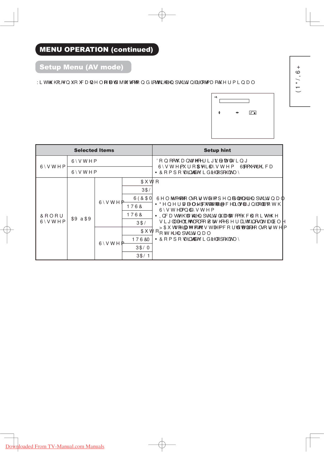 Hitachi 50PD9800TA manual 018235$7,21FRQWLQXHG 6HWXS0HQX$9 RGH, Vwhp, Roru 