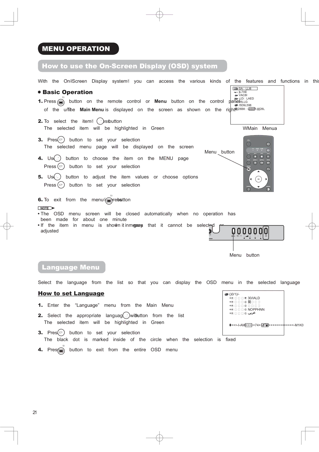 Hitachi 50PD9800TA manual 018235$7,21, +RZWRXVHWKH2Q6FUHHQLVSOD\26V\VWH, DQJXDJH0HQX, %DVLF2SHUDWLRQ 