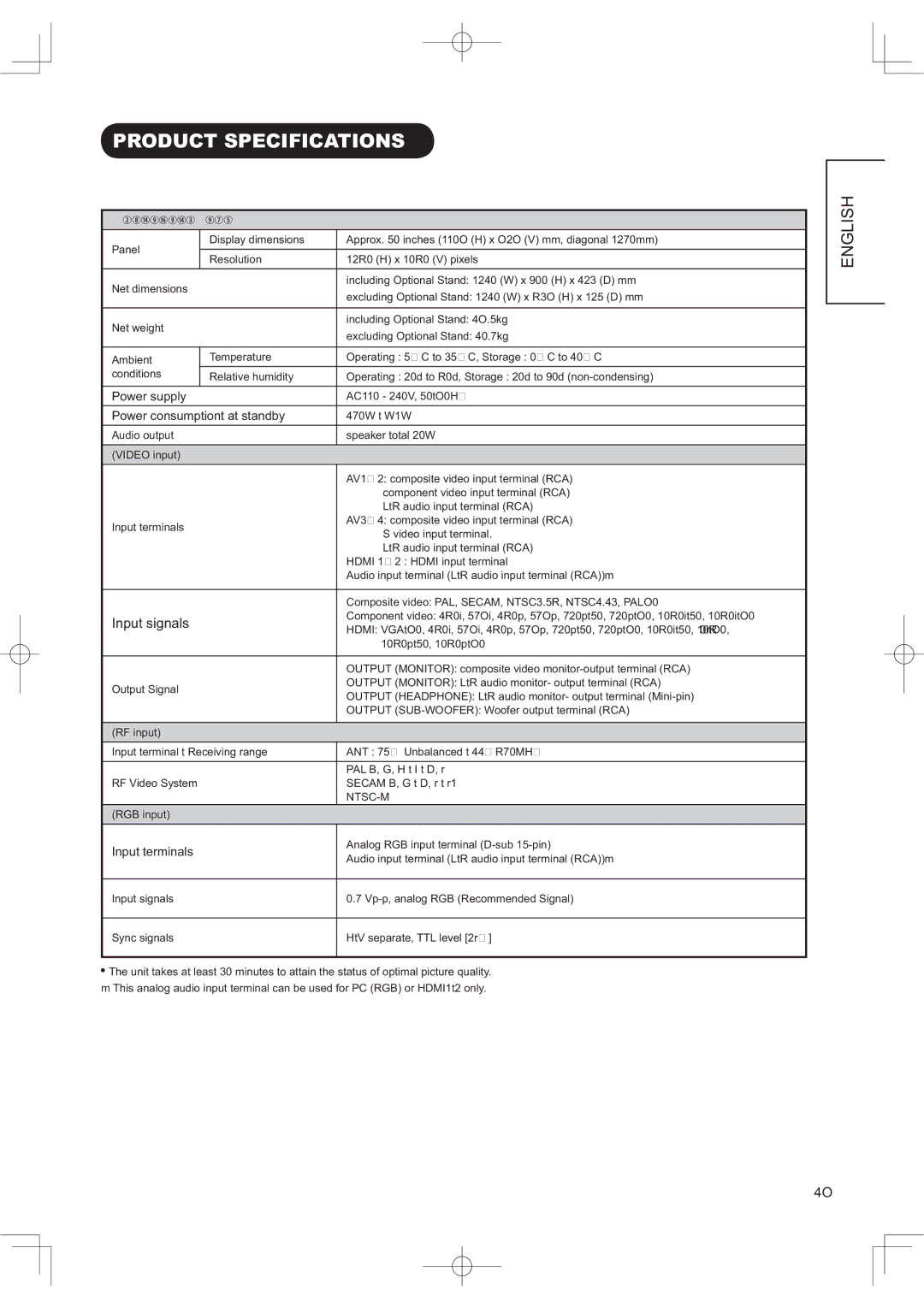 Hitachi 50PD9800TA manual 3528&763&,,&$7,216, 3RZHUVXSSO, 3RZHUFRQVXPSWLRQDWVWDQGE 