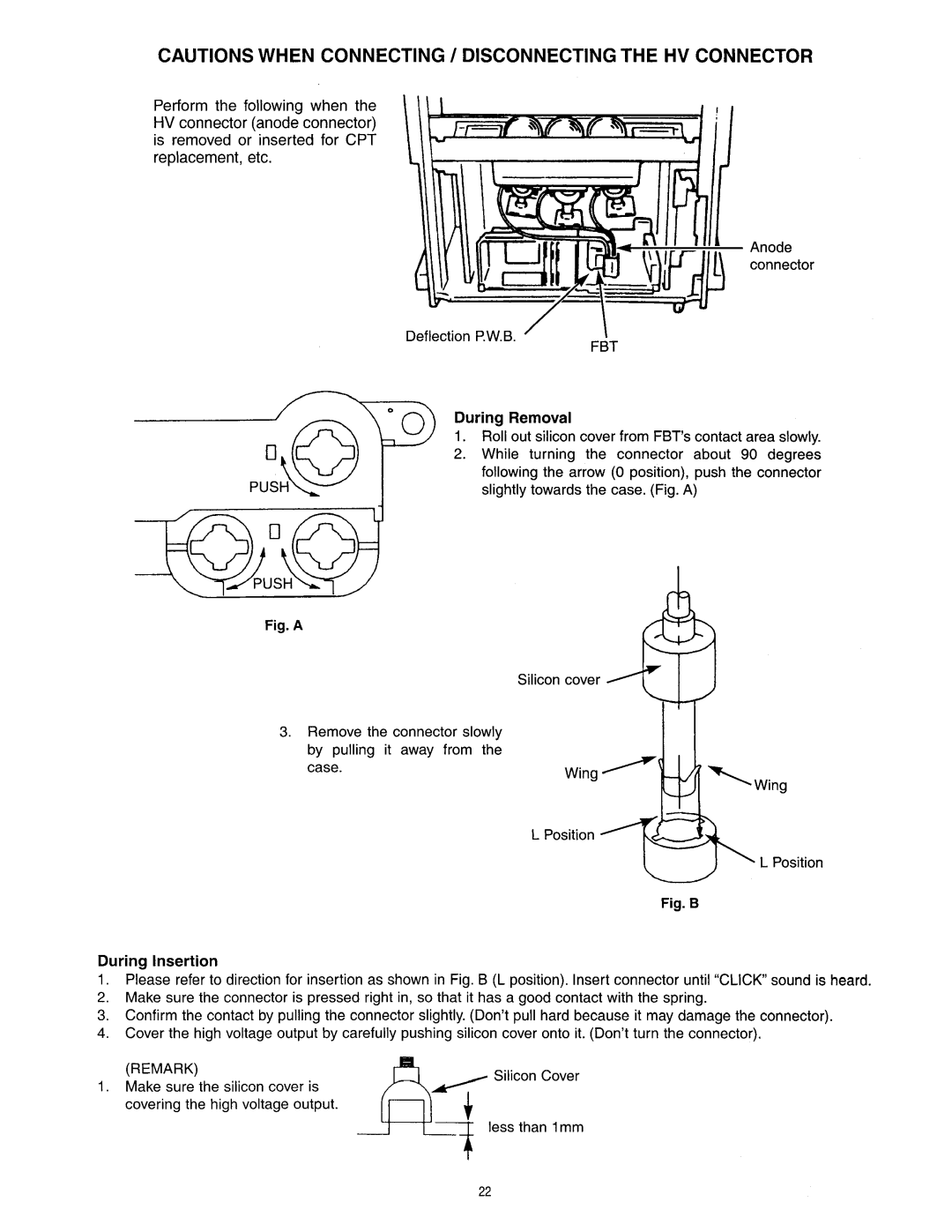 Hitachi 50SBX78B, 60SBX78B service manual Fbt, Remark, Make sure the silicon cover is, Covering the high voltage output 