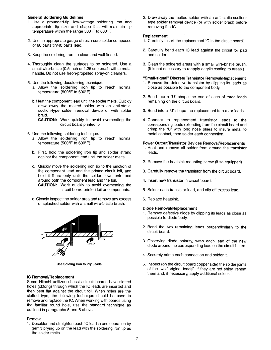 Hitachi 60SBX78B, 50SBX78B service manual Use Solding Iron to Pry Leads 