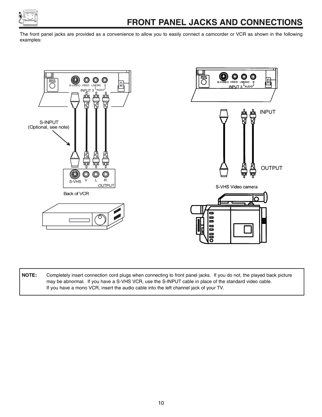 Hitachi 50UX57B 60UX57B manual Front Panel Jacks and Connections 