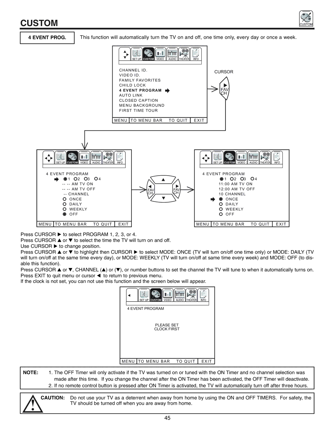 Hitachi 50UX57B 60UX57B manual Event Prog 