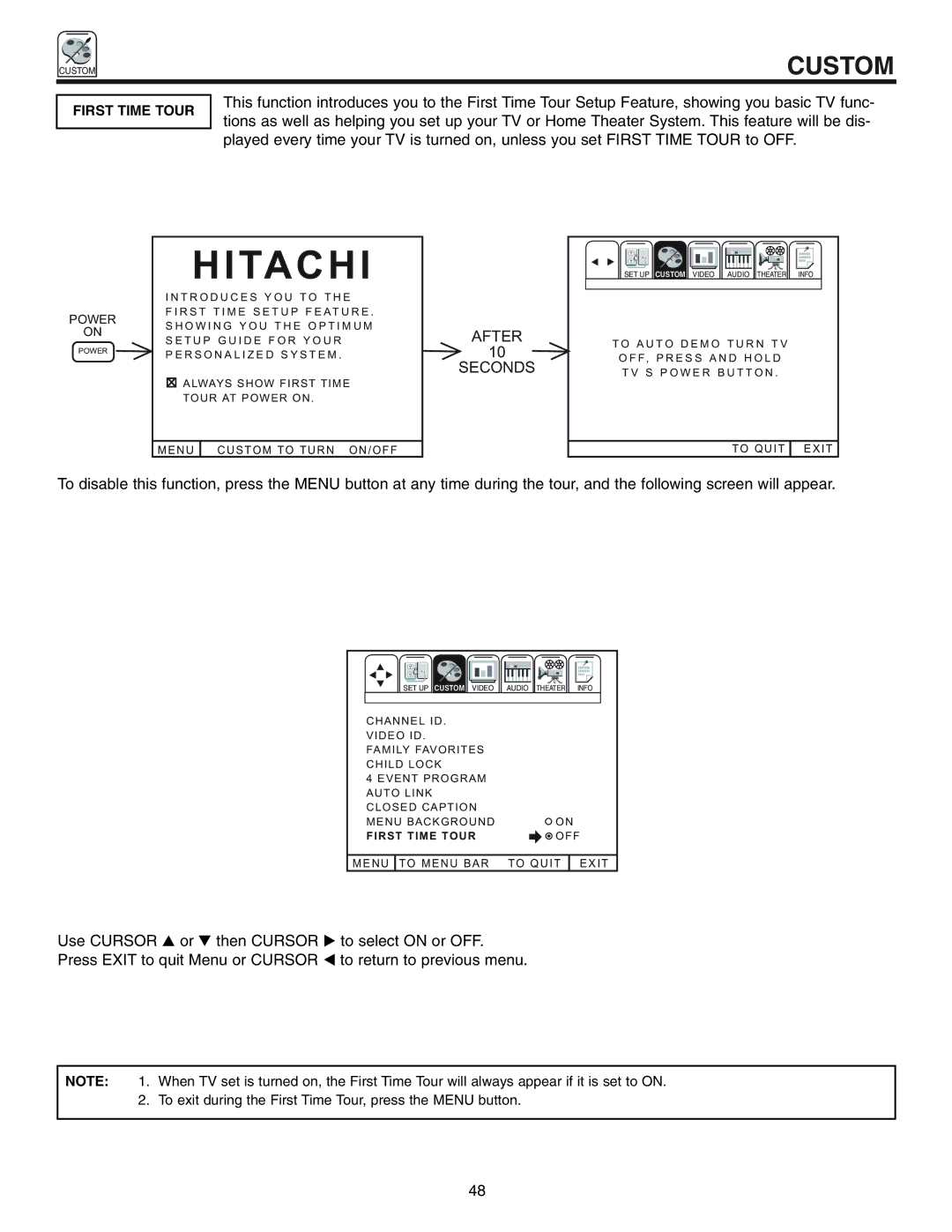 Hitachi 50UX57B 60UX57B manual Hitachi, First Time Tour 