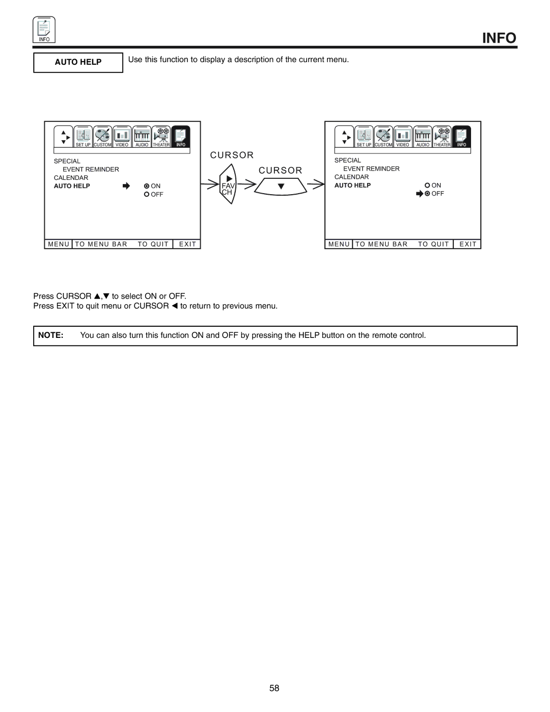 Hitachi 50UX57B 60UX57B manual Auto Help 