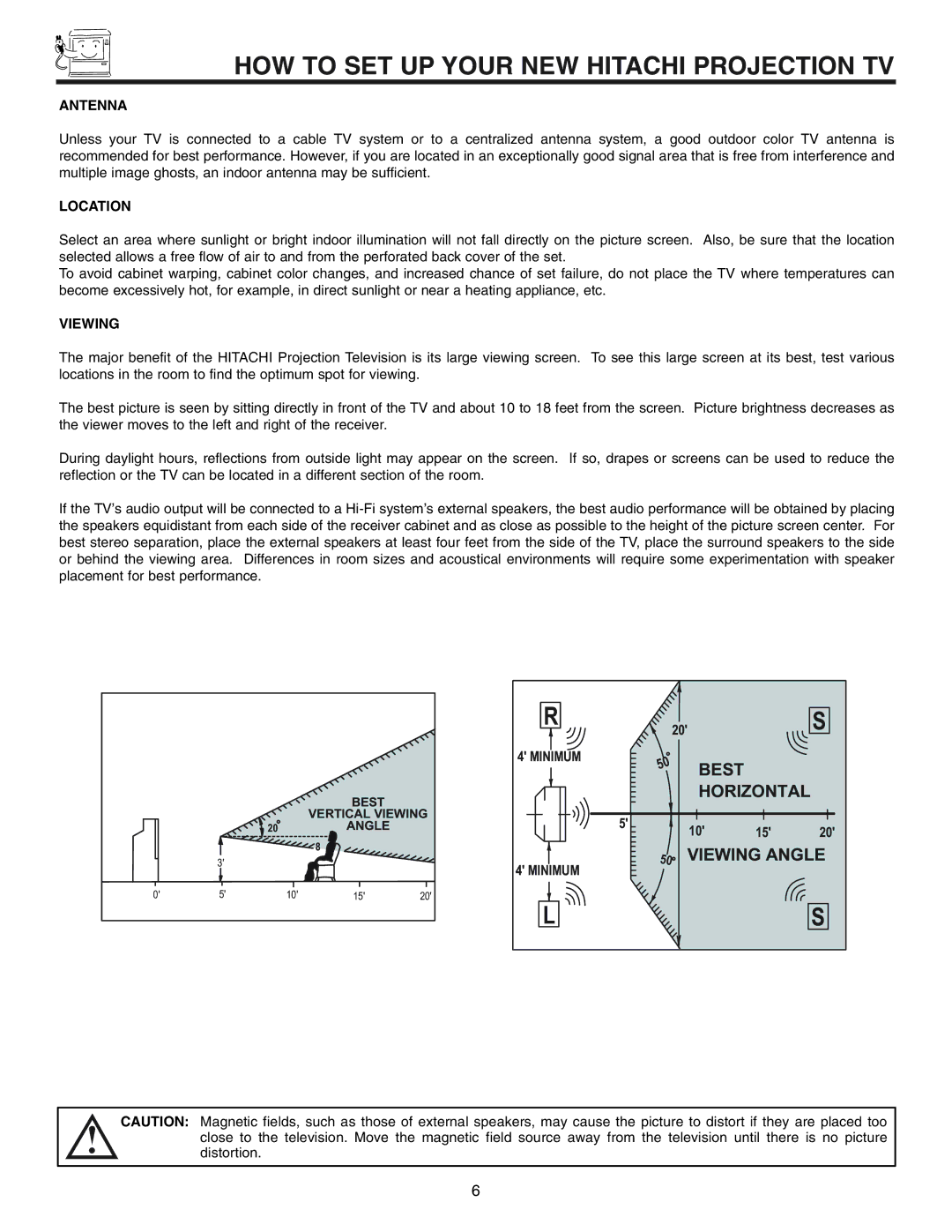 Hitachi 50UX57B 60UX57B manual HOW to SET UP Your NEW Hitachi Projection TV, Antenna, Location, Viewing 