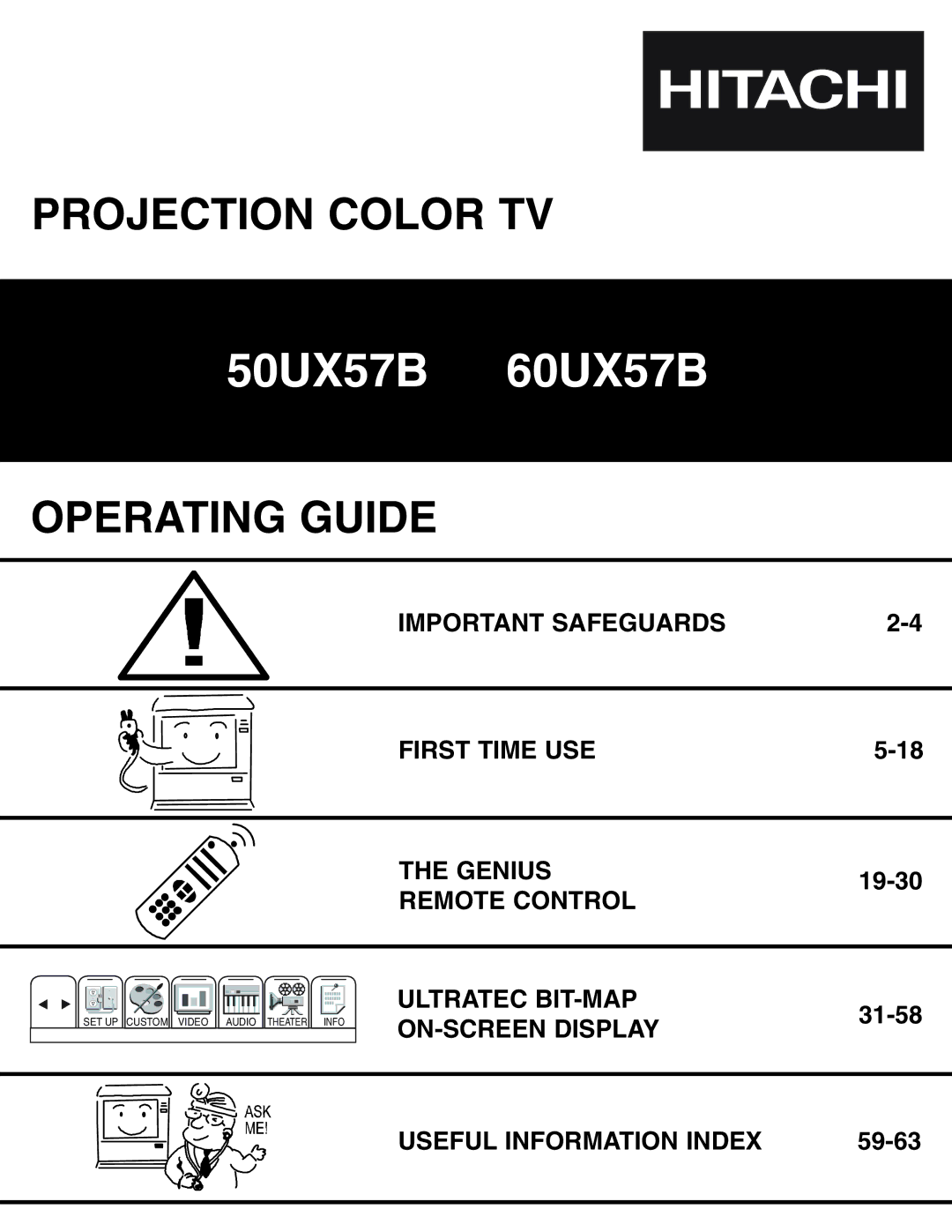 Hitachi 60UX57B, 50UX57B manual ON-SCREEN Display, Useful Information Index 