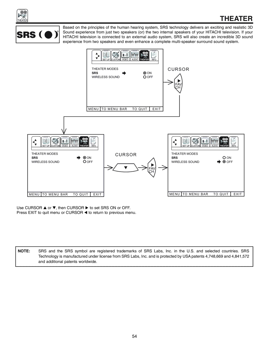 Hitachi 50UX57B, 60UX57B manual Srs 